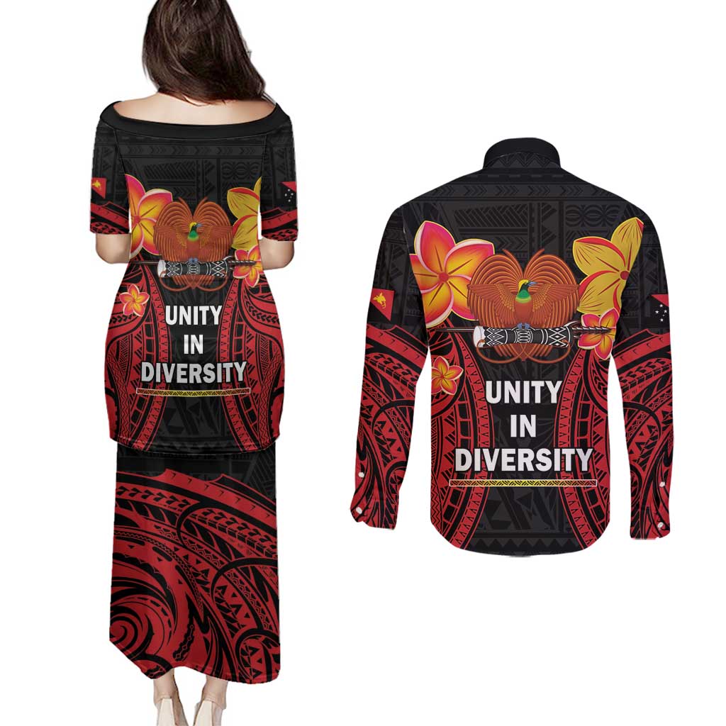 Papua New Guinea Independence Day Couples Matching Puletasi and Long Sleeve Button Shirt PNG Since 1975 LT14