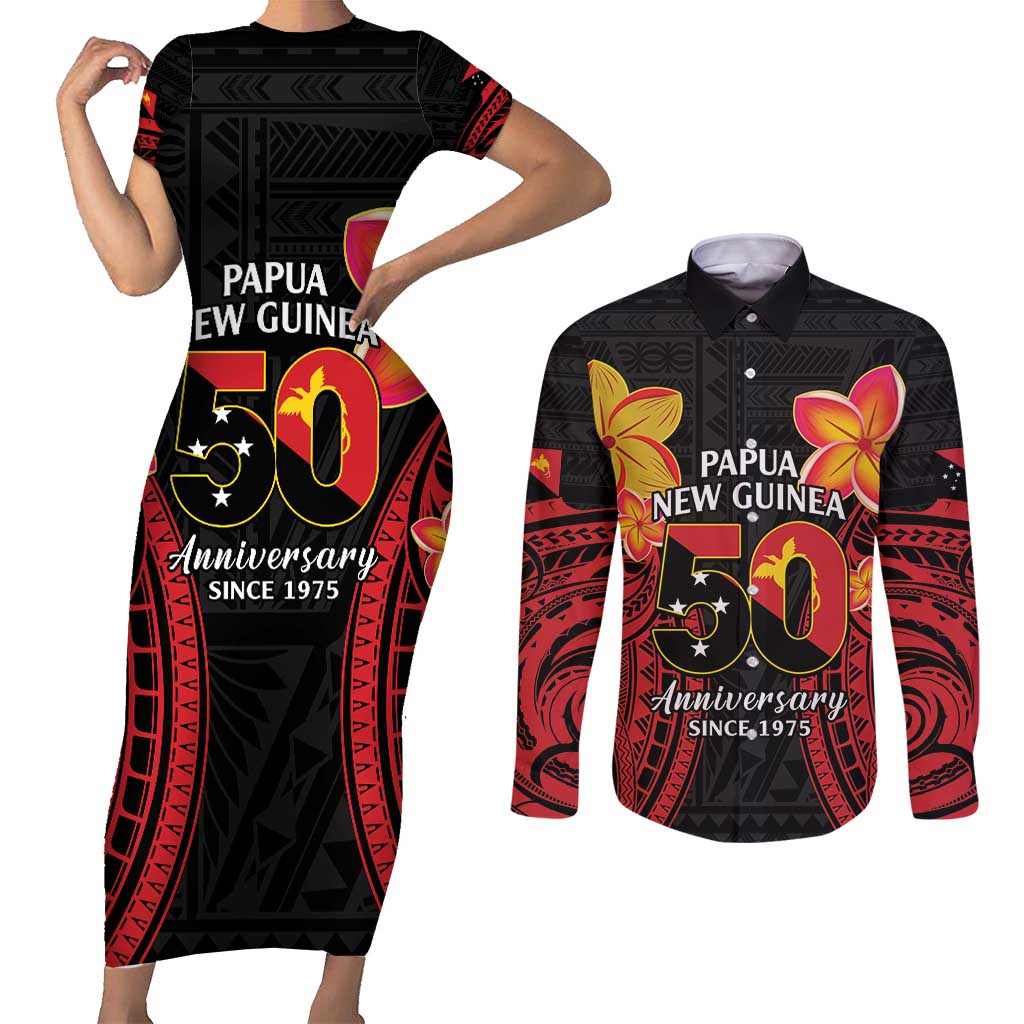 Papua New Guinea Independence Day Couples Matching Short Sleeve Bodycon Dress and Long Sleeve Button Shirt PNG Since 1975 LT14