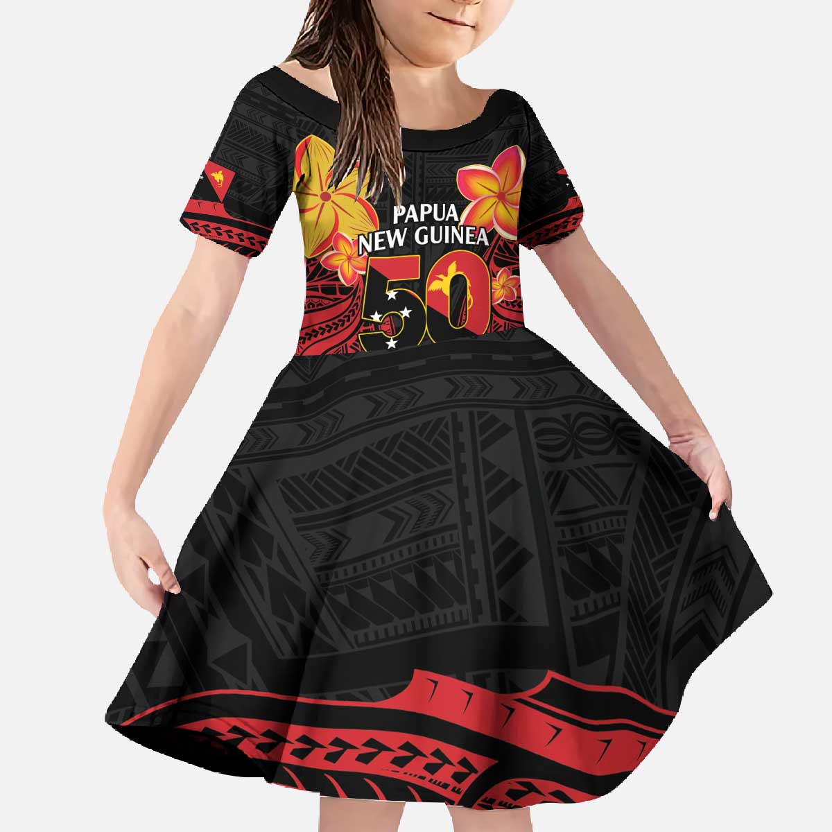 Papua New Guinea Independence Day Family Matching Off The Shoulder Long Sleeve Dress and Hawaiian Shirt PNG Since 1975 LT14
