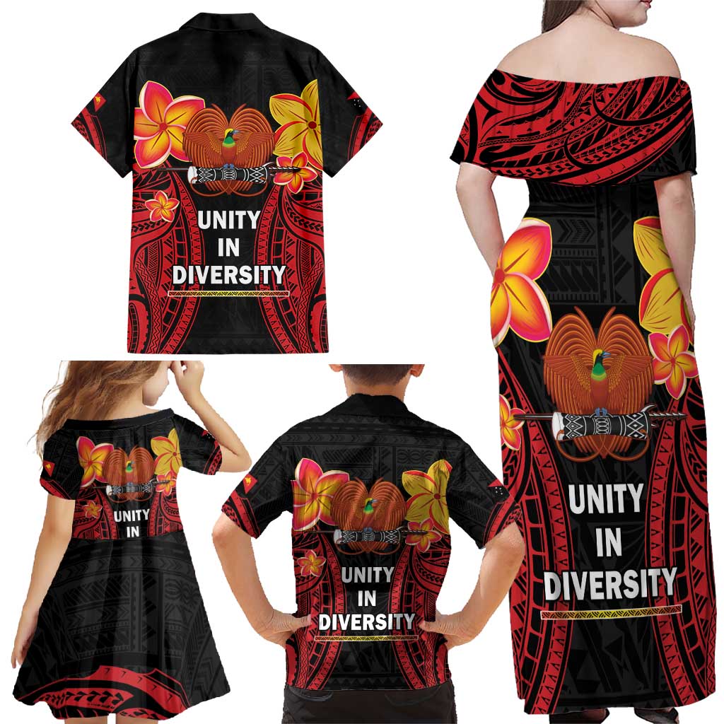 Papua New Guinea Independence Day Family Matching Off Shoulder Maxi Dress and Hawaiian Shirt PNG Since 1975 LT14