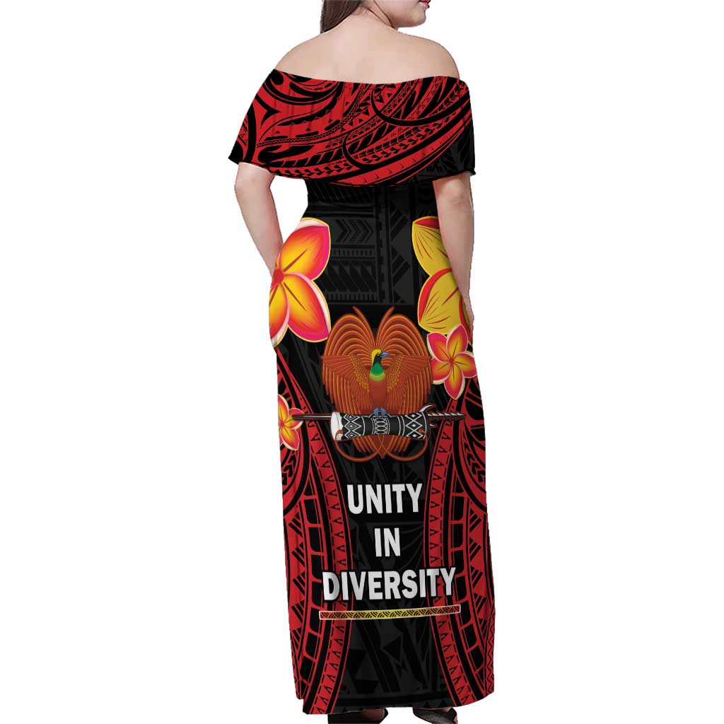 Papua New Guinea Independence Day Family Matching Off Shoulder Maxi Dress and Hawaiian Shirt PNG Since 1975 LT14