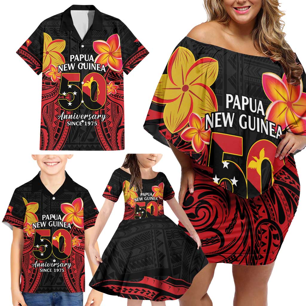 Papua New Guinea Independence Day Family Matching Off Shoulder Short Dress and Hawaiian Shirt PNG Since 1975 LT14