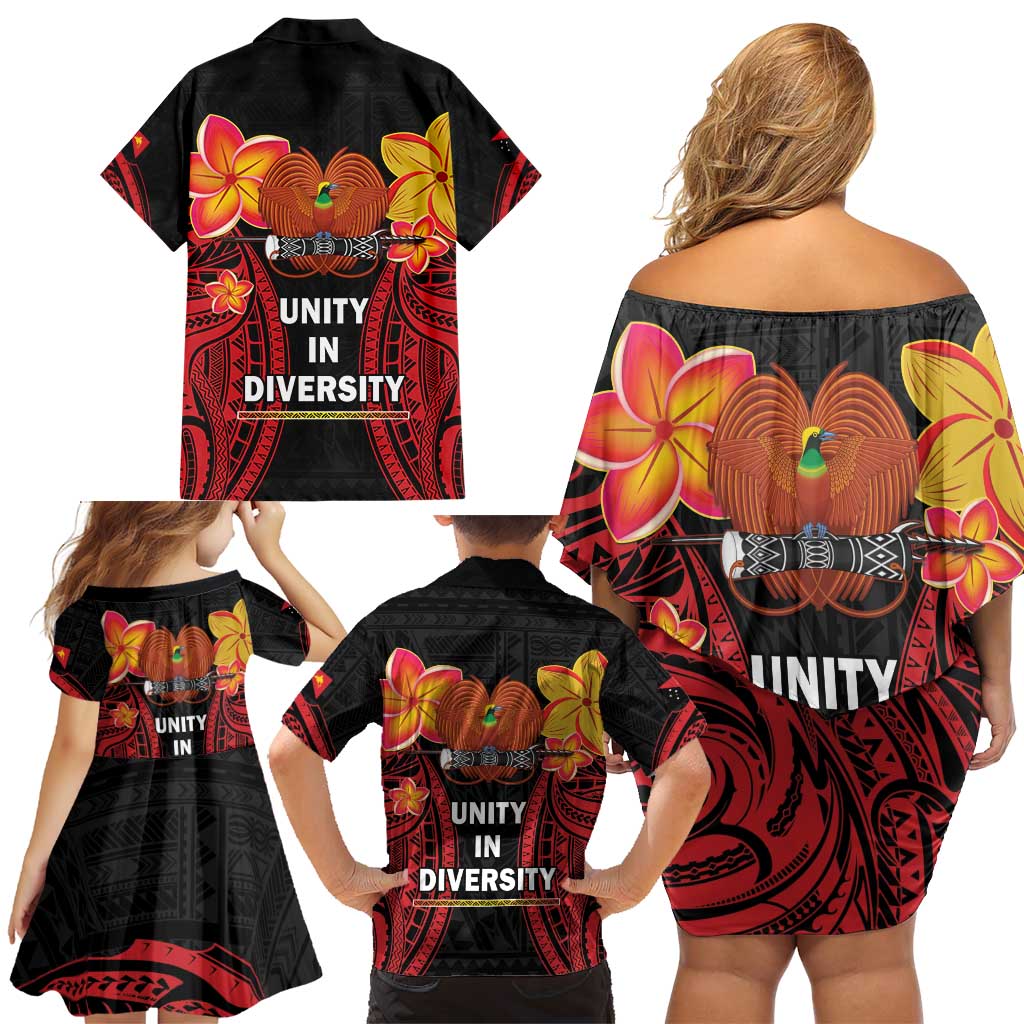 Papua New Guinea Independence Day Family Matching Off Shoulder Short Dress and Hawaiian Shirt PNG Since 1975 LT14