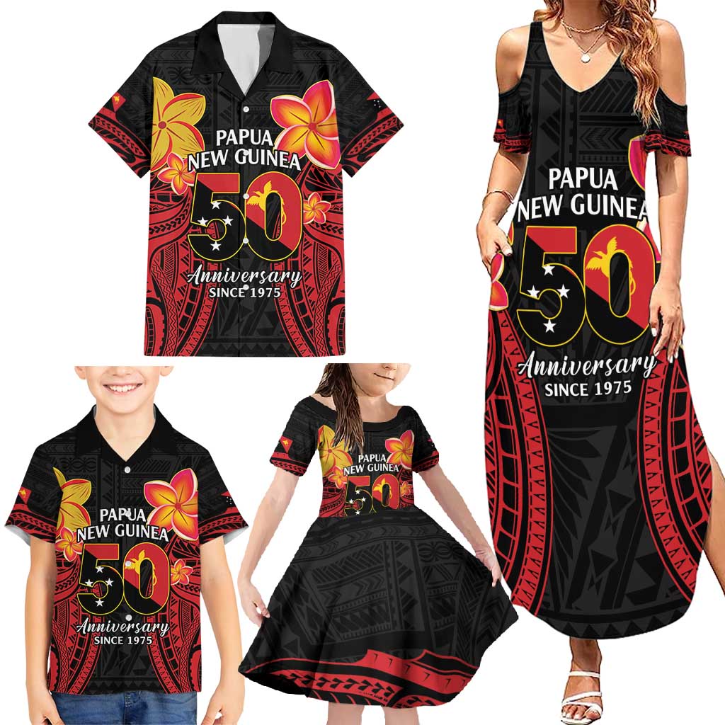 Papua New Guinea Independence Day Family Matching Summer Maxi Dress and Hawaiian Shirt PNG Since 1975 LT14