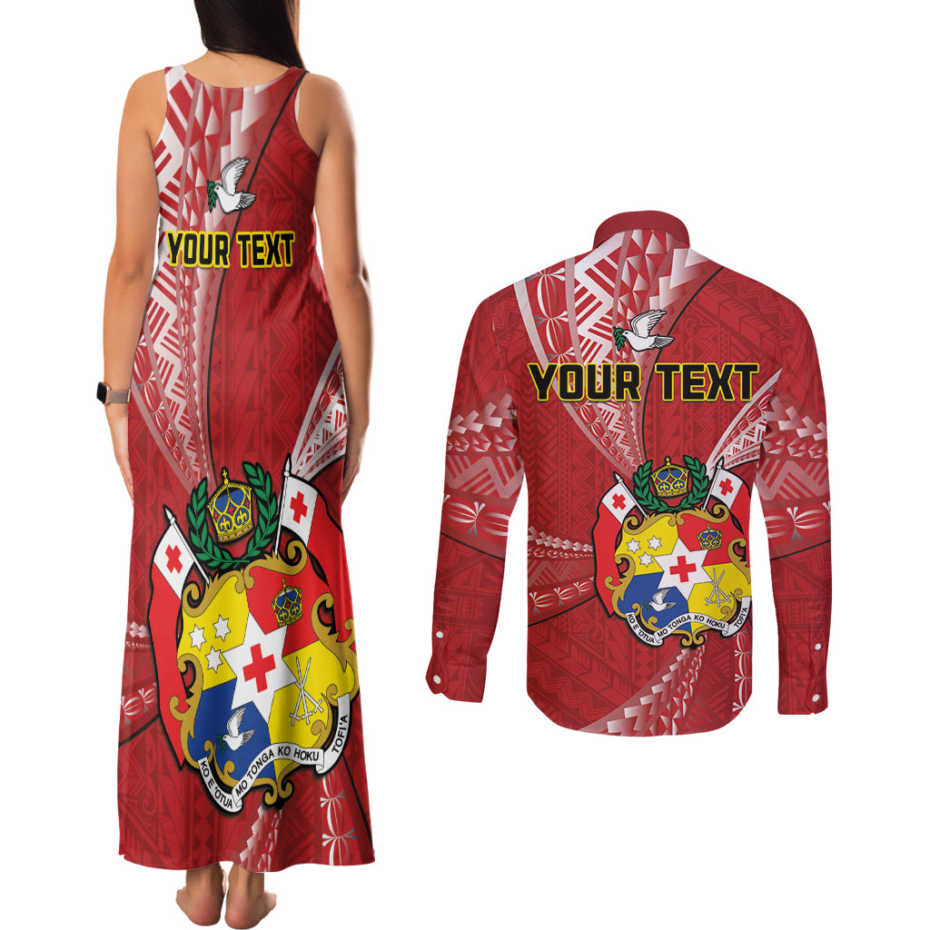 Personalised Tonga Independence Day Couples Matching Tank Maxi Dress and Long Sleeve Button Shirt Happy 54th Independence Anniversary Ngatu Pattern