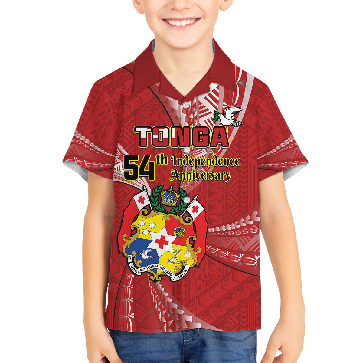 Personalised Tonga Independence Day Family Matching Puletasi and Hawaiian Shirt Happy 54th Independence Anniversary Ngatu Pattern