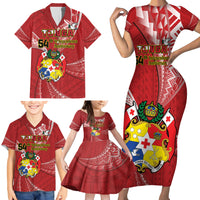 Personalised Tonga Independence Day Family Matching Short Sleeve Bodycon Dress and Hawaiian Shirt Happy 54th Independence Anniversary Ngatu Pattern