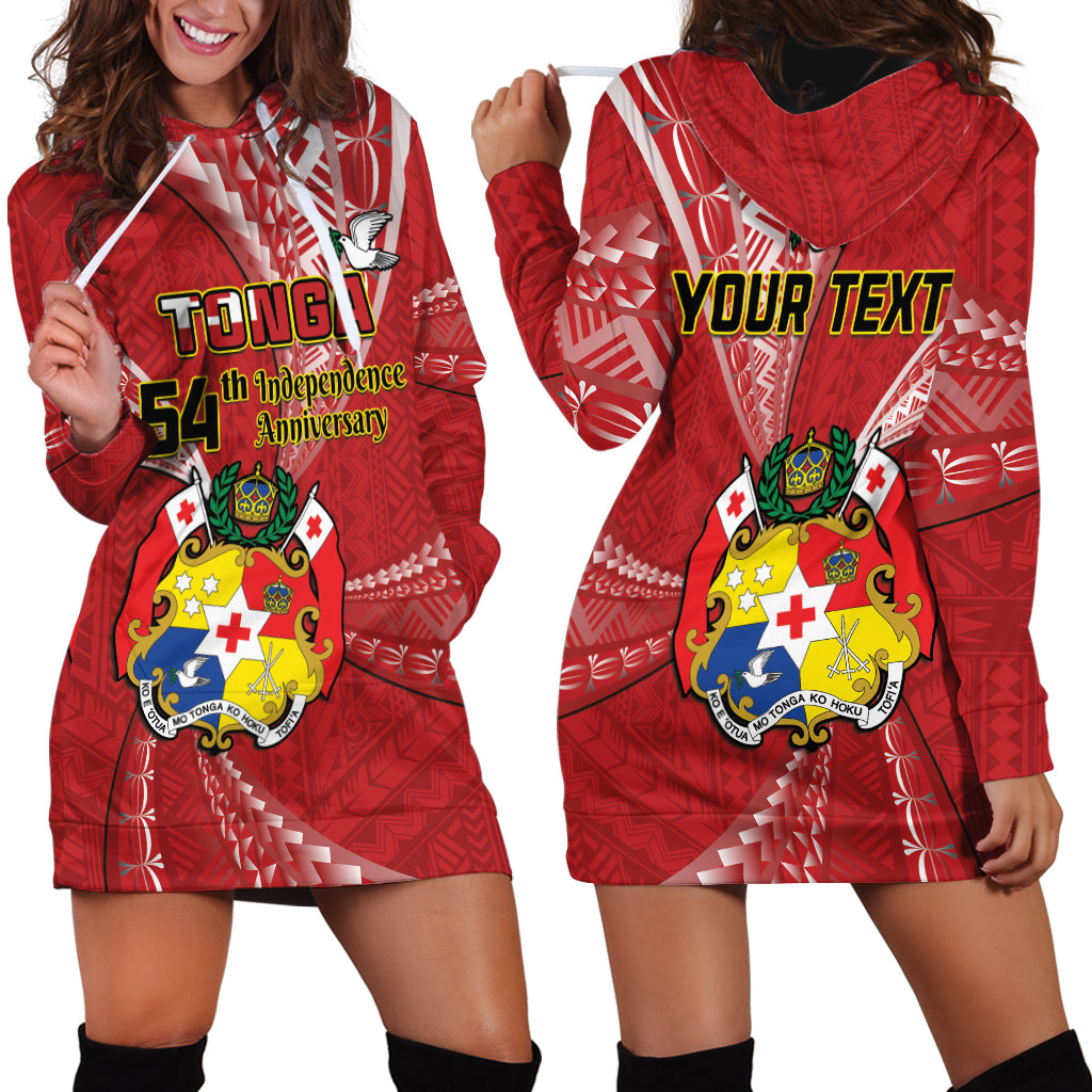Personalised Tonga Independence Day Hoodie Dress Happy 54th Independence Anniversary Ngatu Pattern