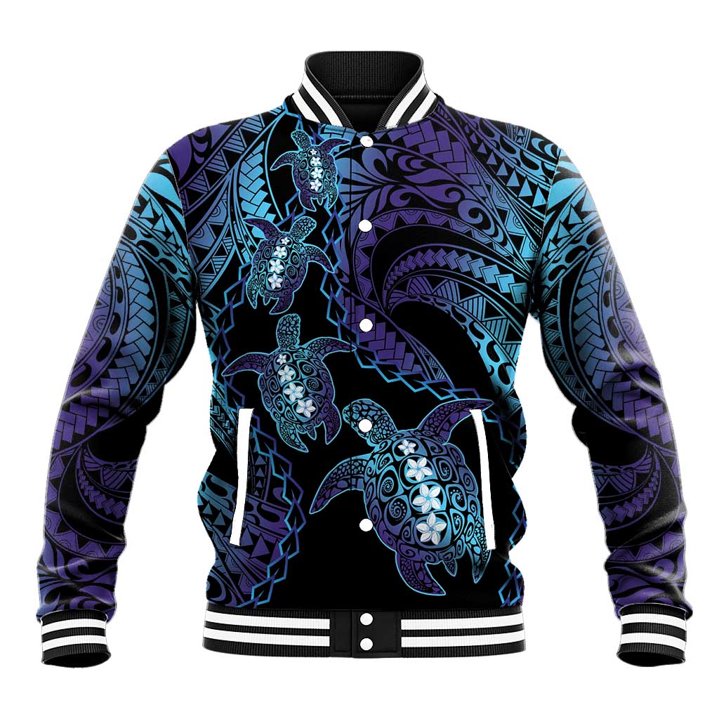 Polynesia Sea Turtle Day Baseball Jacket Tribal Honu Plumeria Polynesian Pattern LT14 Unisex Purple - Polynesian Pride