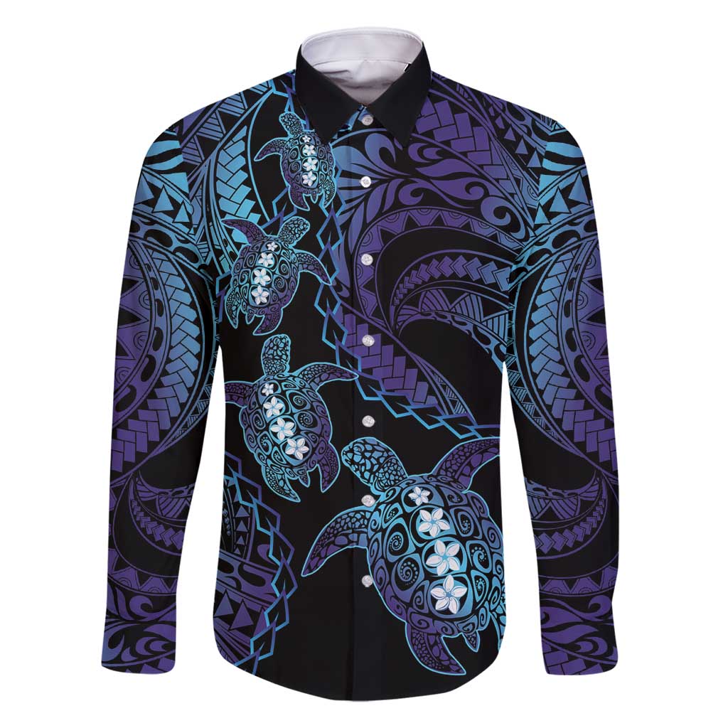 Polynesia Sea Turtle Day Family Matching Long Sleeve Bodycon Dress and Hawaiian Shirt Tribal Honu Plumeria Polynesian Pattern