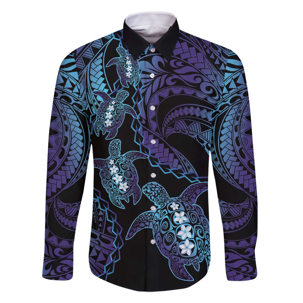 Polynesia Sea Turtle Day Family Matching Off The Shoulder Long Sleeve Dress and Hawaiian Shirt Tribal Honu Plumeria Polynesian Pattern