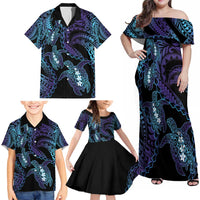 Polynesia Sea Turtle Day Family Matching Off Shoulder Maxi Dress and Hawaiian Shirt Tribal Honu Plumeria Polynesian Pattern