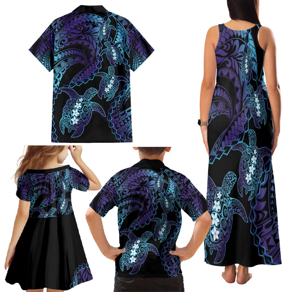 Polynesia Sea Turtle Day Family Matching Tank Maxi Dress and Hawaiian Shirt Tribal Honu Plumeria Polynesian Pattern