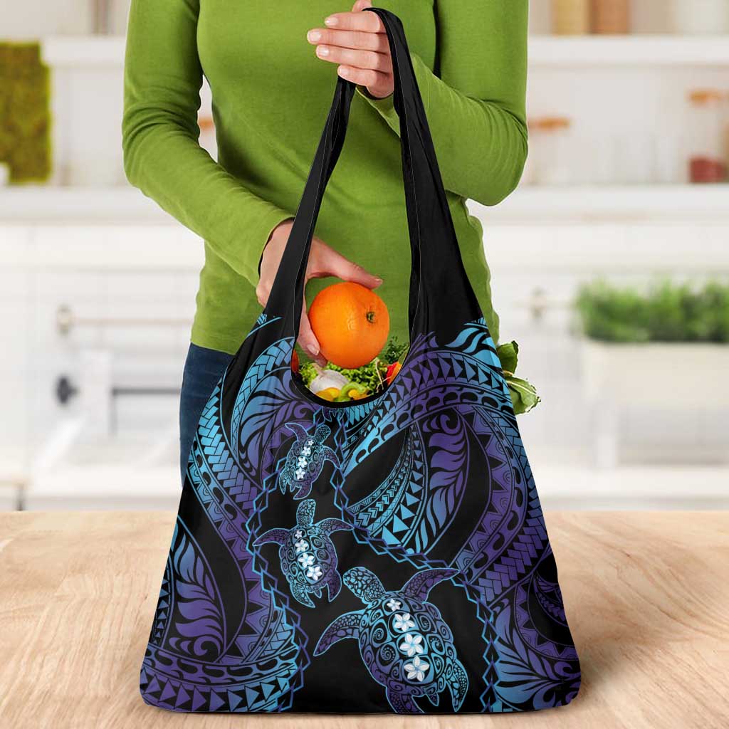 Polynesia Sea Turtle Day Grocery Bag Tribal Honu Plumeria Polynesian Pattern