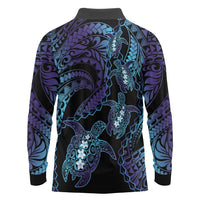 Polynesia Sea Turtle Day Long Sleeve Polo Shirt Tribal Honu Plumeria Polynesian Pattern LT14 - Polynesian Pride