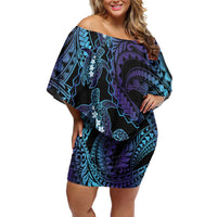 Polynesia Sea Turtle Day Off Shoulder Short Dress Tribal Honu Plumeria Polynesian Pattern