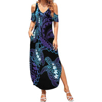 Polynesia Sea Turtle Day Summer Maxi Dress Tribal Honu Plumeria Polynesian Pattern
