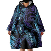 Polynesia Sea Turtle Day Wearable Blanket Hoodie Tribal Honu Plumeria Polynesian Pattern