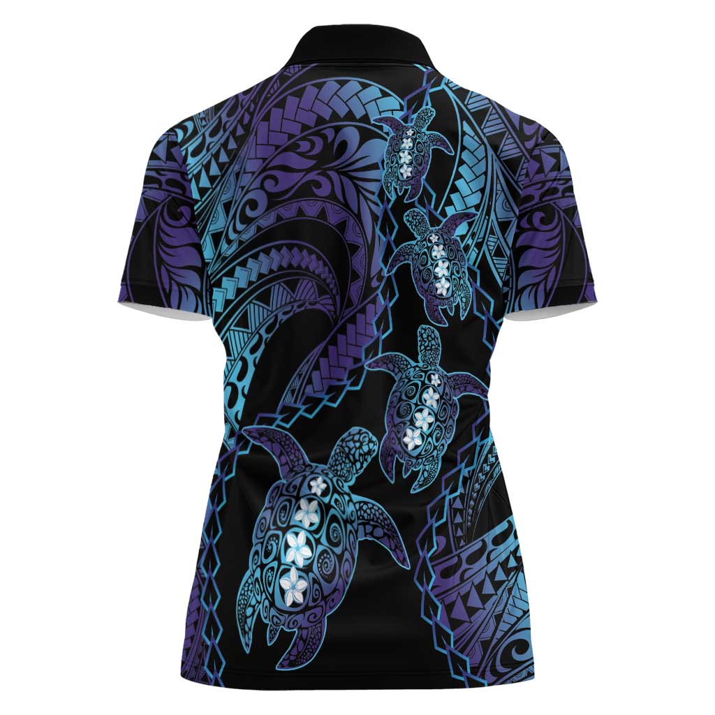 Polynesia Sea Turtle Day Women Polo Shirt Tribal Honu Plumeria Polynesian Pattern