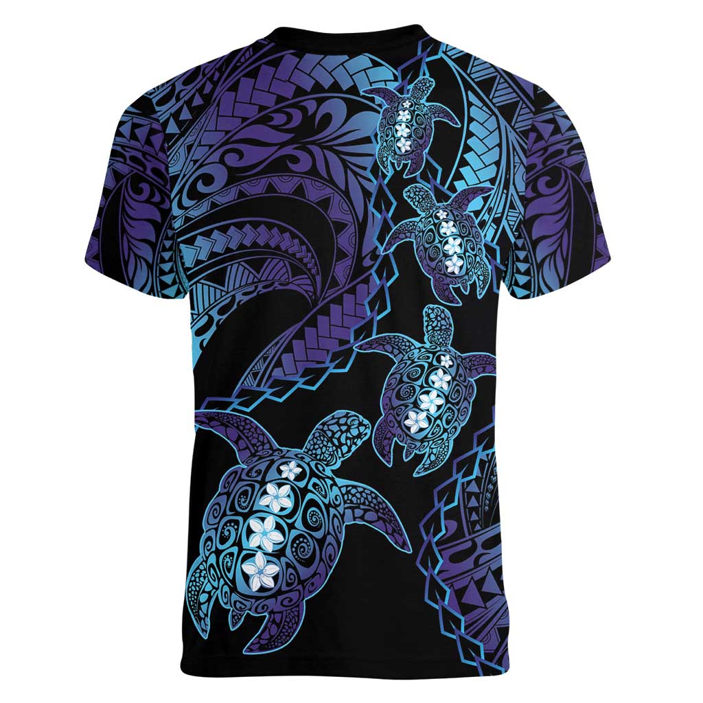 Polynesia Sea Turtle Day Women V-Neck T-Shirt Tribal Honu Plumeria Polynesian Pattern LT14 - Polynesian Pride