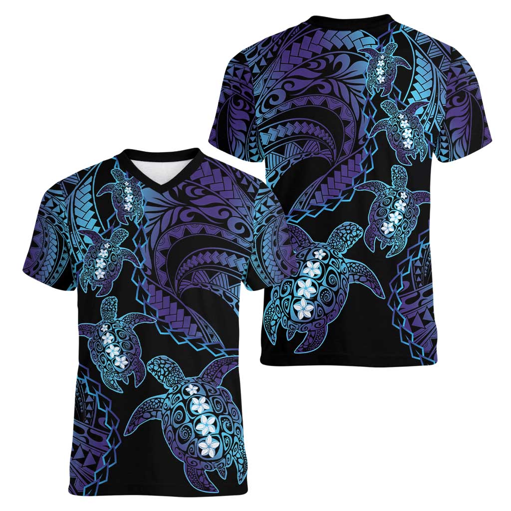 Polynesia Sea Turtle Day Women V-Neck T-Shirt Tribal Honu Plumeria Polynesian Pattern LT14 - Polynesian Pride