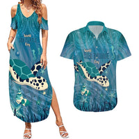 World Sea Turtle Day Polynesia Couples Matching Summer Maxi Dress and Hawaiian Shirt Go With The Flow