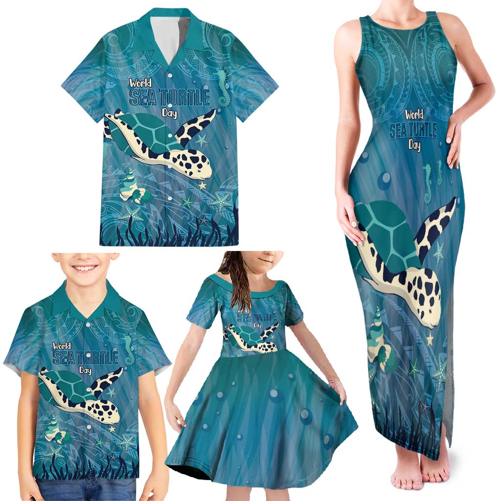 World Sea Turtle Day Polynesia Family Matching Tank Maxi Dress and Hawaiian Shirt Go With The Flow