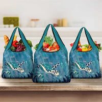 World Sea Turtle Day Polynesia Grocery Bag Go With The Flow LT14 3-pack One Size Cyan - Polynesian Pride