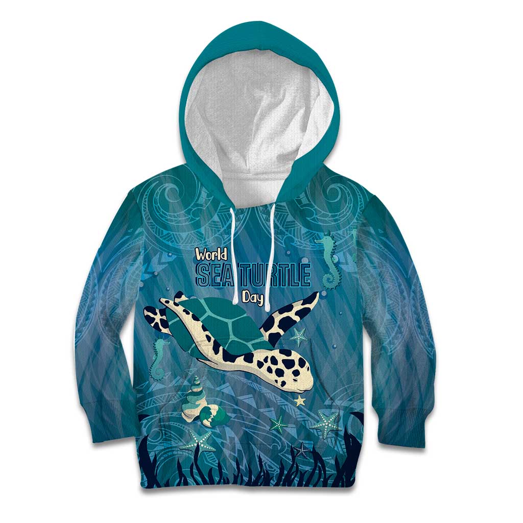 World Sea Turtle Day Polynesia Kid Hoodie Go With The Flow LT14 Hoodie Cyan - Polynesian Pride
