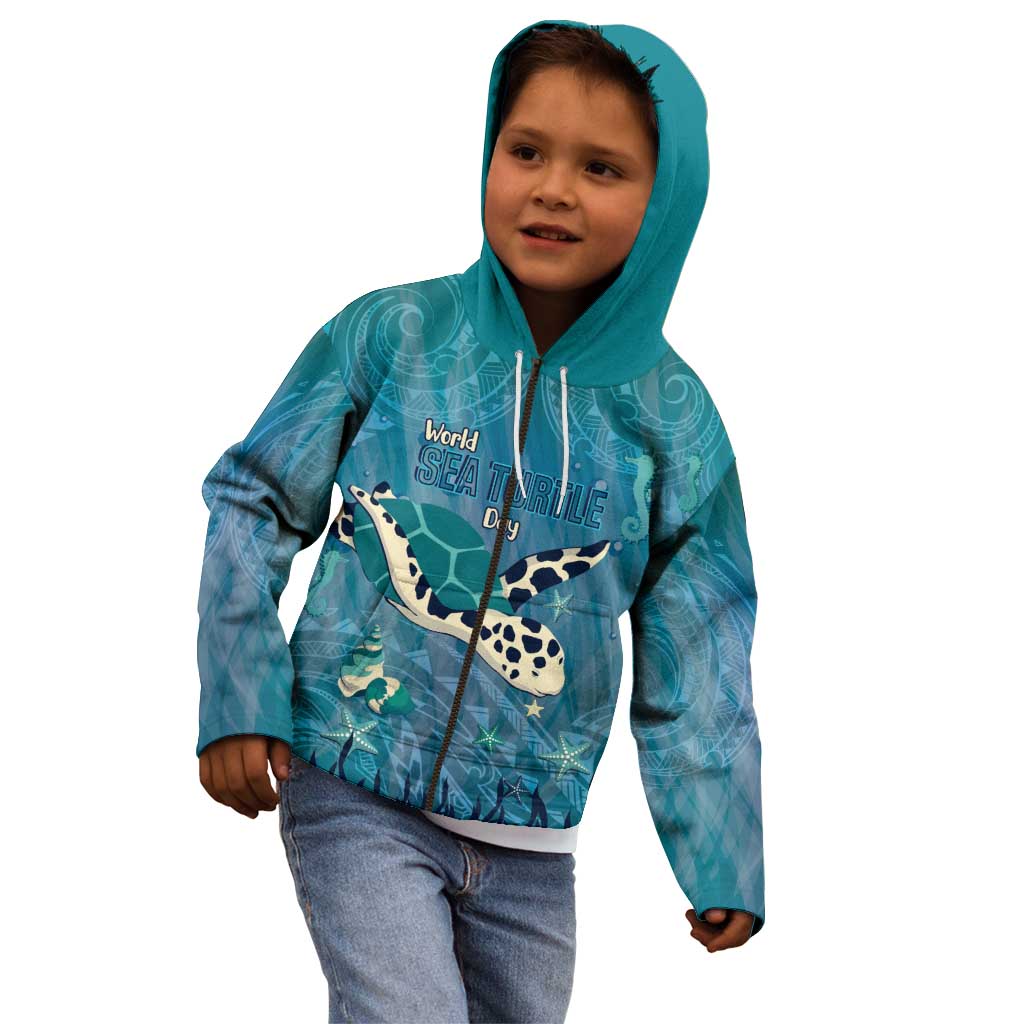 World Sea Turtle Day Polynesia Kid Hoodie Go With The Flow LT14 - Polynesian Pride