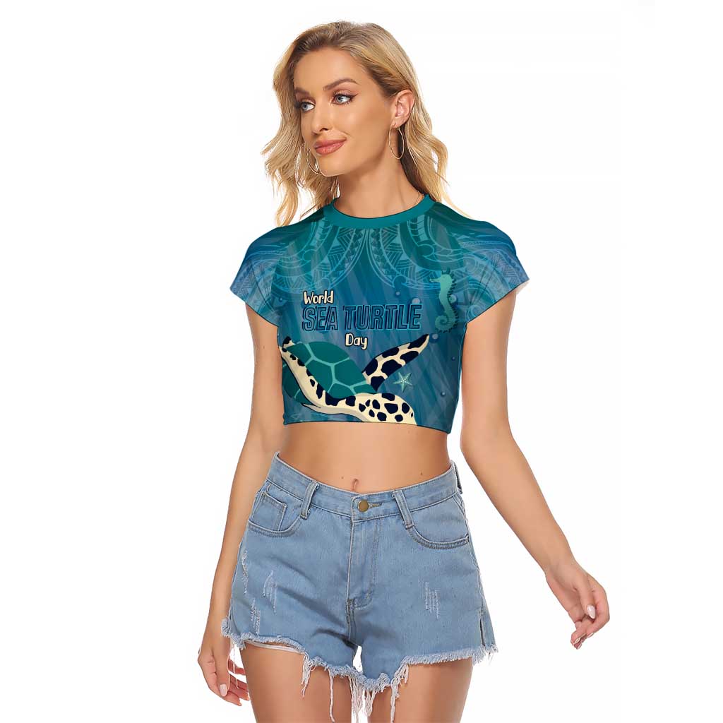 World Sea Turtle Day Polynesia Raglan Cropped T Shirt Go With The Flow