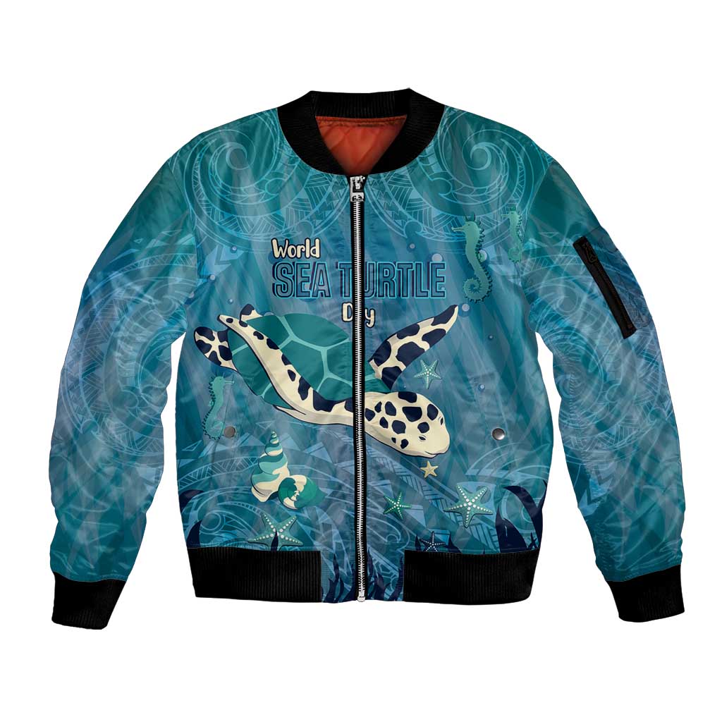 World Sea Turtle Day Polynesia Sleeve Zip Bomber Jacket Go With The Flow