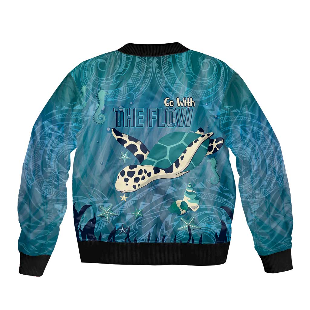 World Sea Turtle Day Polynesia Sleeve Zip Bomber Jacket Go With The Flow