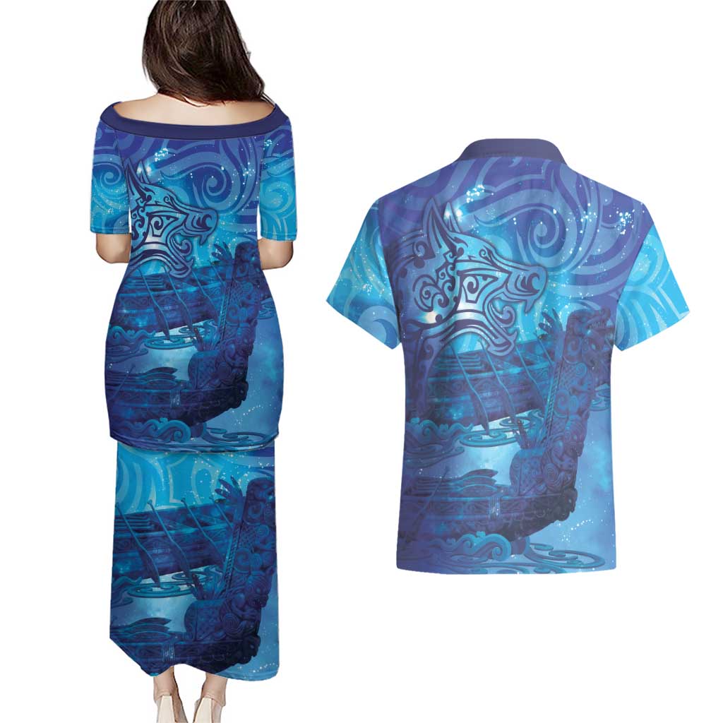 Kuri New Zealand Matariki Couples Matching Puletasi and Hawaiian Shirt Aotearoa Dog Waka Maori New Year Galaxy Vibes