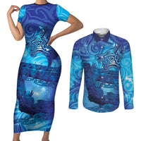 Kuri New Zealand Matariki Couples Matching Short Sleeve Bodycon Dress and Long Sleeve Button Shirt Aotearoa Dog Waka Maori New Year Galaxy Vibes