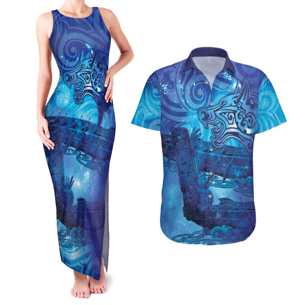 Kuri New Zealand Matariki Couples Matching Tank Maxi Dress and Hawaiian Shirt Aotearoa Dog Waka Maori New Year Galaxy Vibes