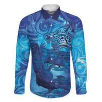 Kuri New Zealand Matariki Family Matching Long Sleeve Bodycon Dress and Hawaiian Shirt Aotearoa Dog Waka Maori New Year Galaxy Vibes LT14 Dad's Shirt - Long Sleeve Blue - Polynesian Pride