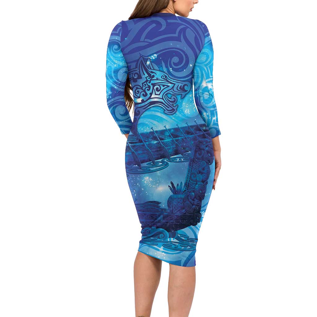 Kuri New Zealand Matariki Family Matching Long Sleeve Bodycon Dress and Hawaiian Shirt Aotearoa Dog Waka Maori New Year Galaxy Vibes LT14 - Polynesian Pride