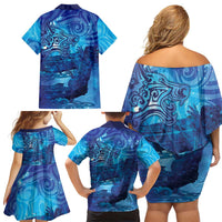 Kuri New Zealand Matariki Family Matching Off Shoulder Short Dress and Hawaiian Shirt Aotearoa Dog Waka Maori New Year Galaxy Vibes