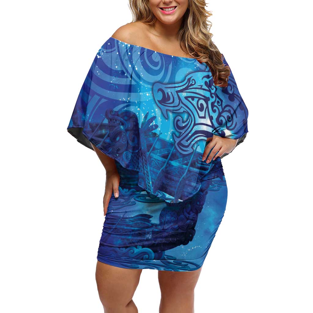Kuri New Zealand Matariki Family Matching Off Shoulder Short Dress and Hawaiian Shirt Aotearoa Dog Waka Maori New Year Galaxy Vibes