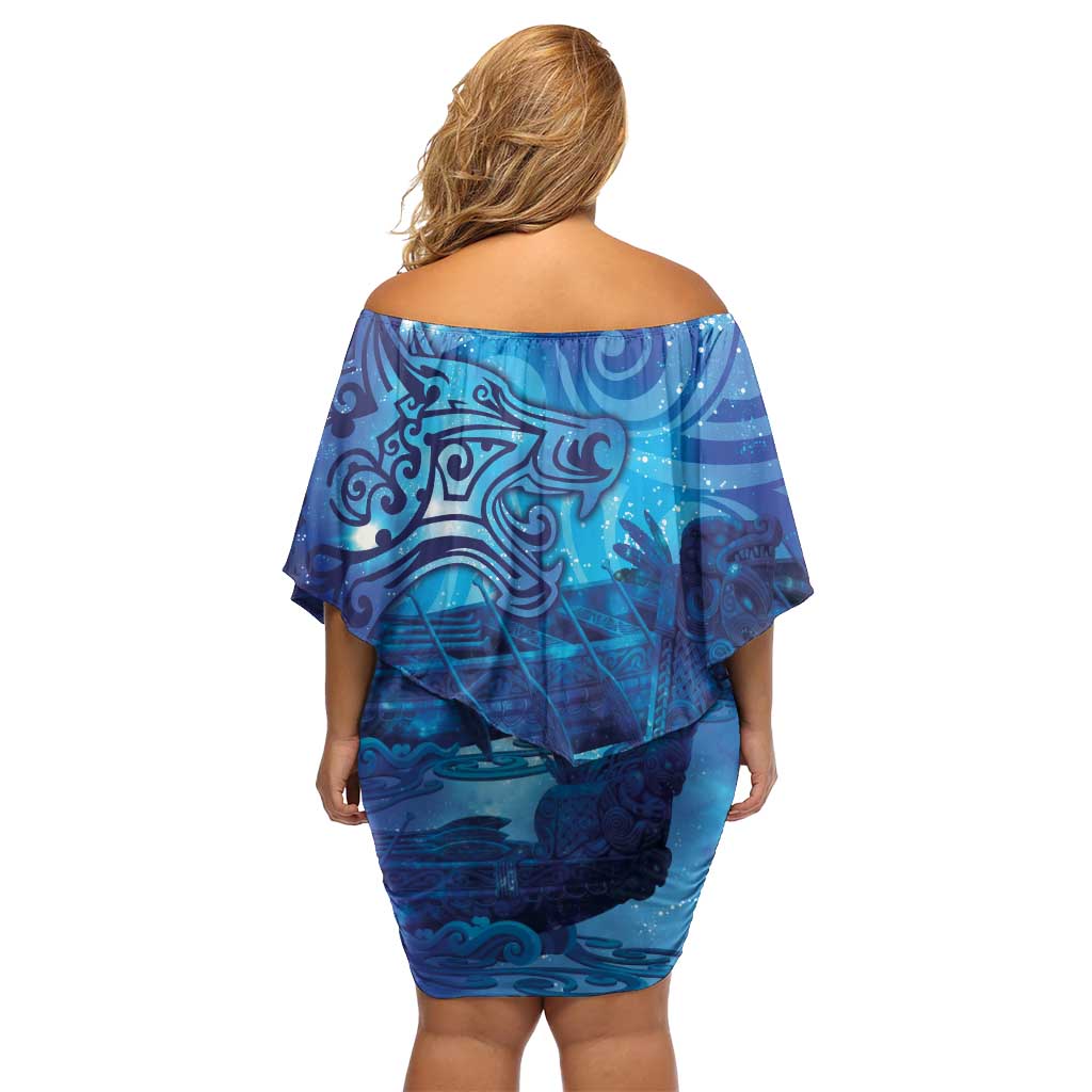 Kuri New Zealand Matariki Family Matching Off Shoulder Short Dress and Hawaiian Shirt Aotearoa Dog Waka Maori New Year Galaxy Vibes