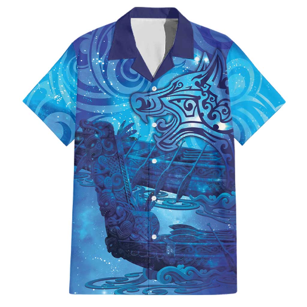 Kuri New Zealand Matariki Family Matching Puletasi and Hawaiian Shirt Aotearoa Dog Waka Maori New Year Galaxy Vibes LT14 Dad's Shirt - Short Sleeve Blue - Polynesian Pride