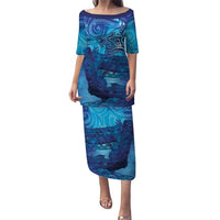 Kuri New Zealand Matariki Family Matching Puletasi and Hawaiian Shirt Aotearoa Dog Waka Maori New Year Galaxy Vibes LT14 Mom's Dress Blue - Polynesian Pride
