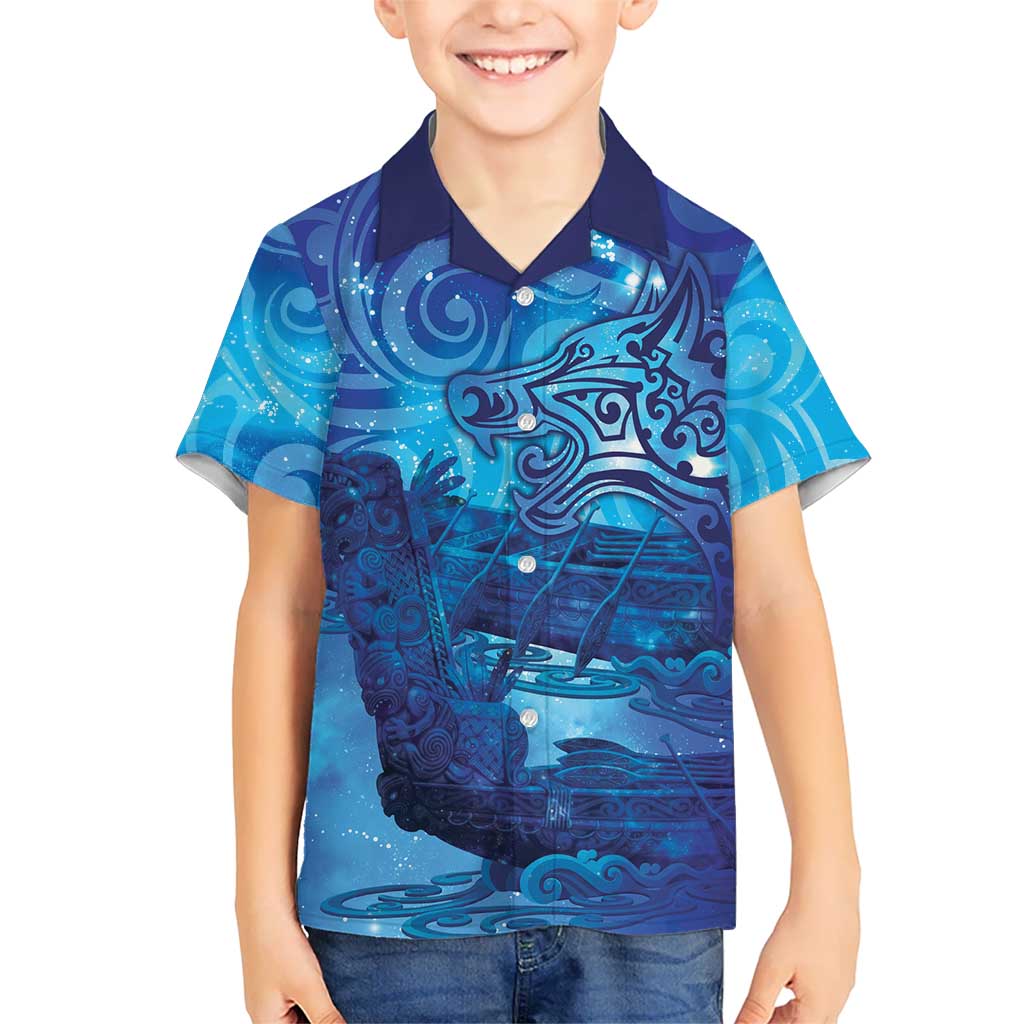 Kuri New Zealand Matariki Family Matching Puletasi and Hawaiian Shirt Aotearoa Dog Waka Maori New Year Galaxy Vibes LT14 Son's Shirt Blue - Polynesian Pride