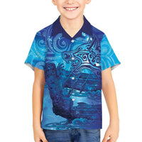 Kuri New Zealand Matariki Family Matching Puletasi and Hawaiian Shirt Aotearoa Dog Waka Maori New Year Galaxy Vibes LT14 Son's Shirt Blue - Polynesian Pride