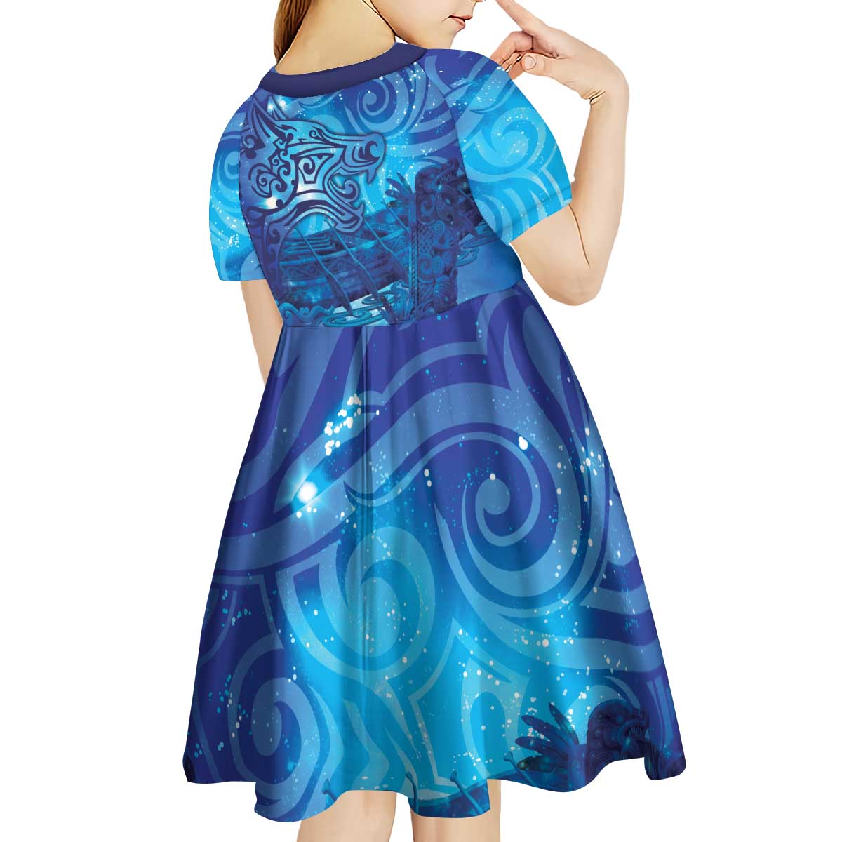 Kuri New Zealand Matariki Kid Short Sleeve Dress Aotearoa Dog Waka Maori New Year Galaxy Vibes