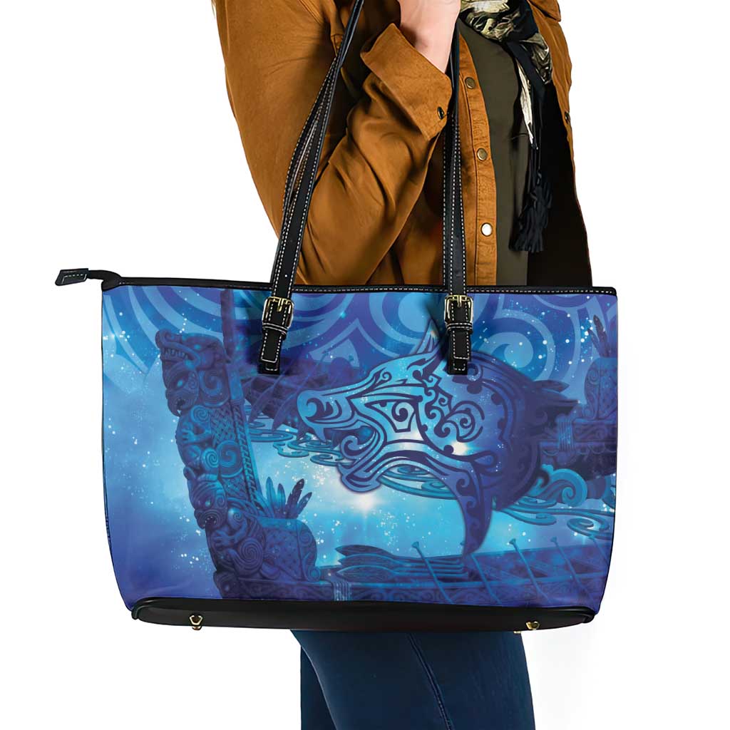 Kuri New Zealand Matariki Leather Tote Bag Aotearoa Dog Waka Maori New Year Galaxy Vibes