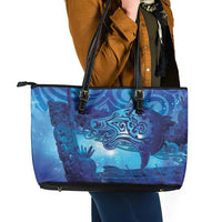 Kuri New Zealand Matariki Leather Tote Bag Aotearoa Dog Waka Maori New Year Galaxy Vibes
