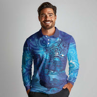 Kuri New Zealand Matariki Long Sleeve Polo Shirt Aotearoa Dog Waka Maori New Year Galaxy Vibes