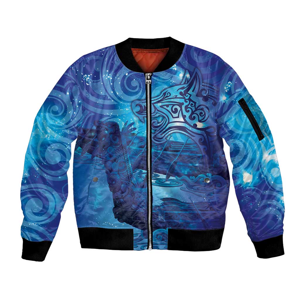 Kuri New Zealand Matariki Sleeve Zip Bomber Jacket Aotearoa Dog Waka Maori New Year Galaxy Vibes
